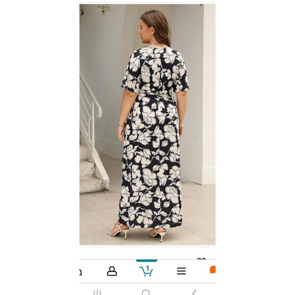 Maxi Dress Summer Formal Floral V Neck 3/4 Sleeve A Line Wedding Guest Size 20 - Picture 3 of 3